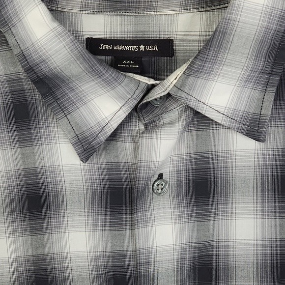 JOHN VARVATOS Black and Gray Plaid Lightweight Button Down Shirt - Picture 7 of 7